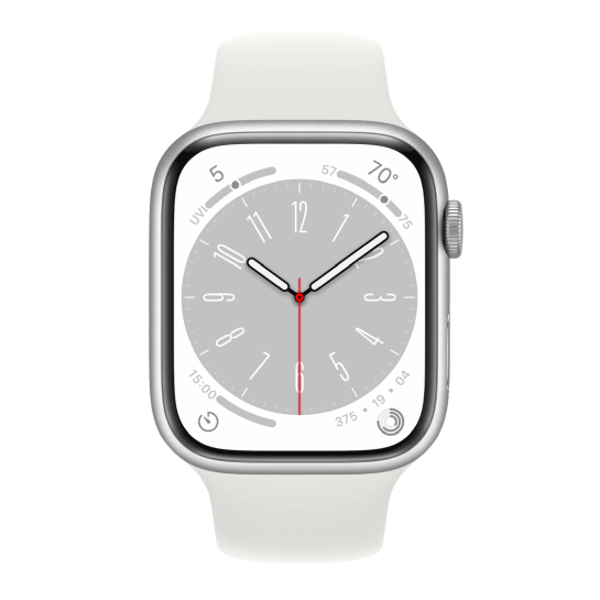 Apple Watch 8 45mm Silver Aluminum Case with White Sport Band