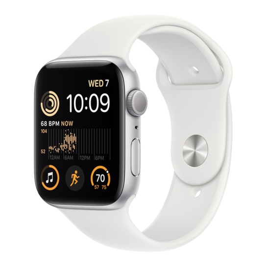 Apple Watch SE 2 44mm Silver Aluminum Case with White Sport Band - ціна, характеристики, відгуки, розстрочка, фото 1