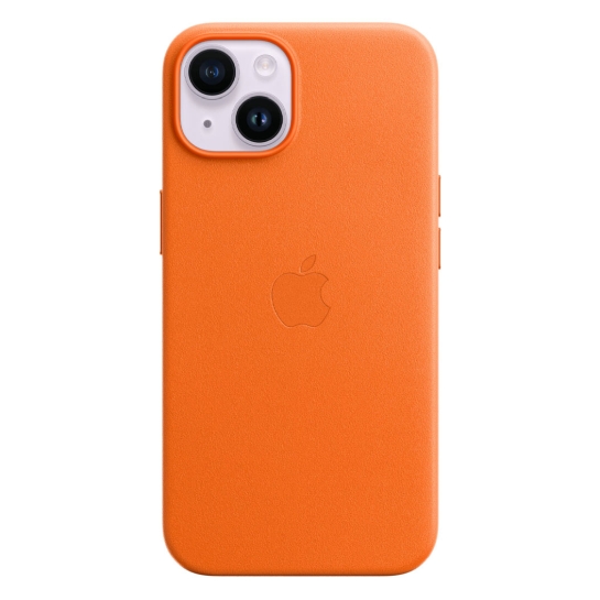 Чехол Apple Leather Case with MagSafe for iPhone 14 Orange - цена, характеристики, отзывы, рассрочка, фото 1