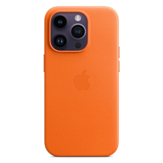 Чехол Apple Leather Case with MagSafe for iPhone 14 Pro Orange