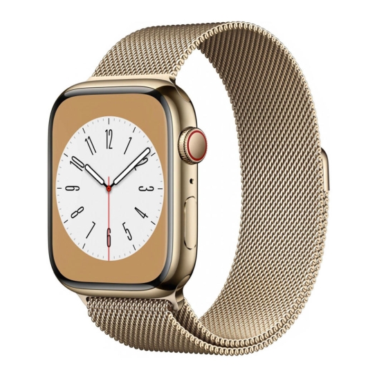 Apple Watch 8 + LTE 45mm Gold Stainless Steel Case with Gold Milanese Loop - ціна, характеристики, відгуки, розстрочка, фото 1