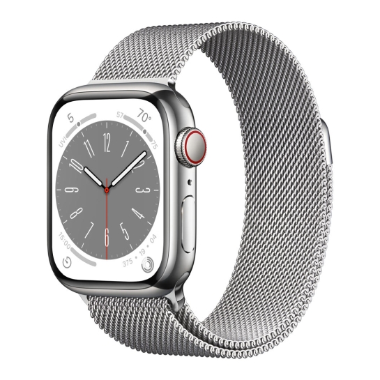Apple Watch 8 + LTE 45mm Silver Stainless Steel Case with Silver Milanese Loop - ціна, характеристики, відгуки, розстрочка, фото 1