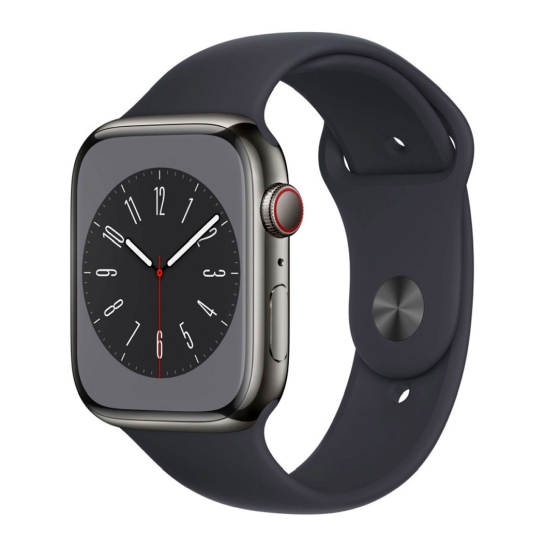 Apple Watch 8 + LTE 45mm Graphite Stainless Steel Case with Midnight Sport Band - цена, характеристики, отзывы, рассрочка, фото 1