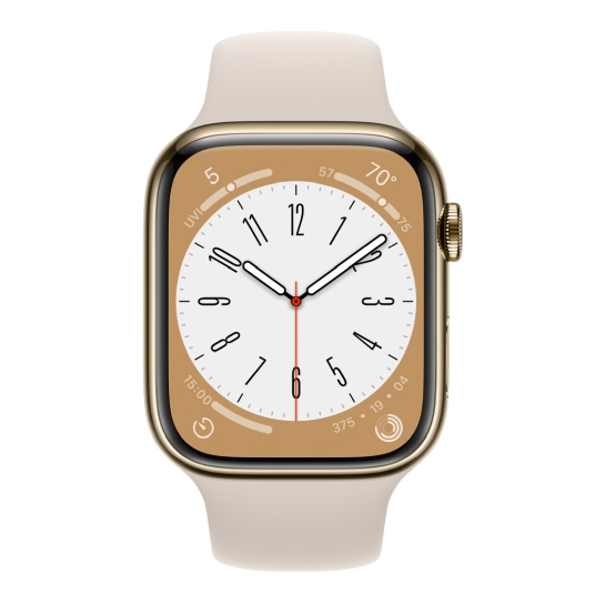 Apple Watch 8 + LTE 45mm Gold Stainless Steel Case with Starlight Sport Band - цена, характеристики, отзывы, рассрочка, фото 2