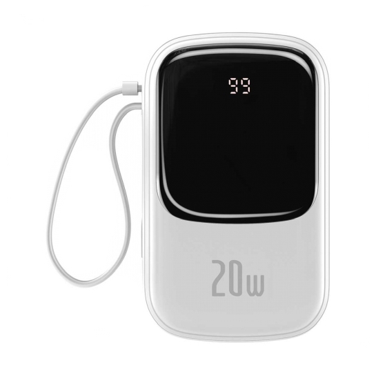 Зовнішній акумулятор Baseus Qpow Digital Display 20W 20000mAh White - ціна, характеристики, відгуки, розстрочка, фото 1