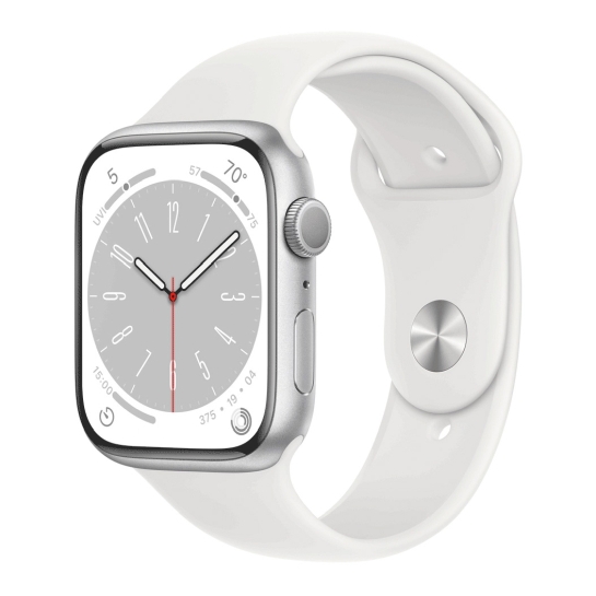 Apple Watch 8 + LTE 45mm Silver Aluminum Case with White Sport Band - ціна, характеристики, відгуки, розстрочка, фото 1