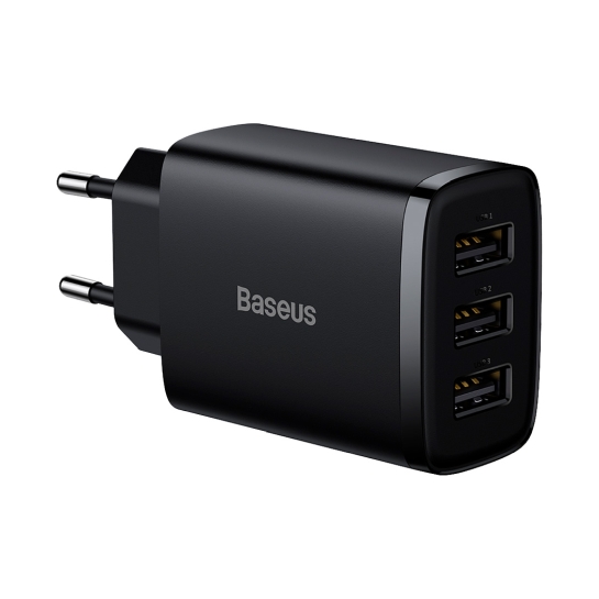 Сетевое зарядное устройство Baseus Compact Charger 3U 17W 3USB Black - цена, характеристики, отзывы, рассрочка, фото 1