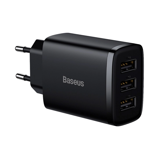 Мережевий зарядний пристрій Baseus Compact Charger 3U 17W 3USB Black