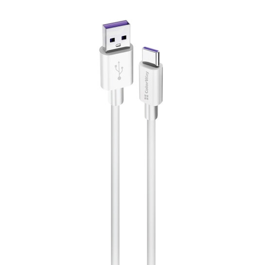 Дата кабель ColorWay USB 2.0 AM to Type-C 5A (1m) White - ціна, характеристики, відгуки, розстрочка, фото 1