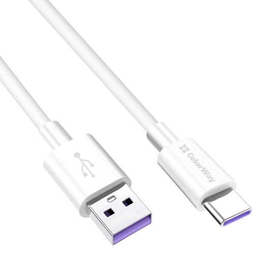 Дата кабель ColorWay USB 2.0 AM to Type-C 5A (1m) White - цена, характеристики, отзывы, рассрочка, фото 2