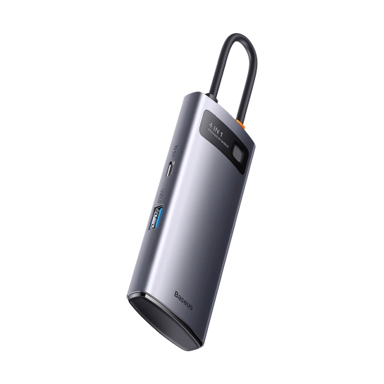 USB-хаб Baseus Metal Gleam Series 4-in-1 Multifunctional Type-C HUB Docking Station Gray - ціна, характеристики, відгуки, розстрочка, фото 2