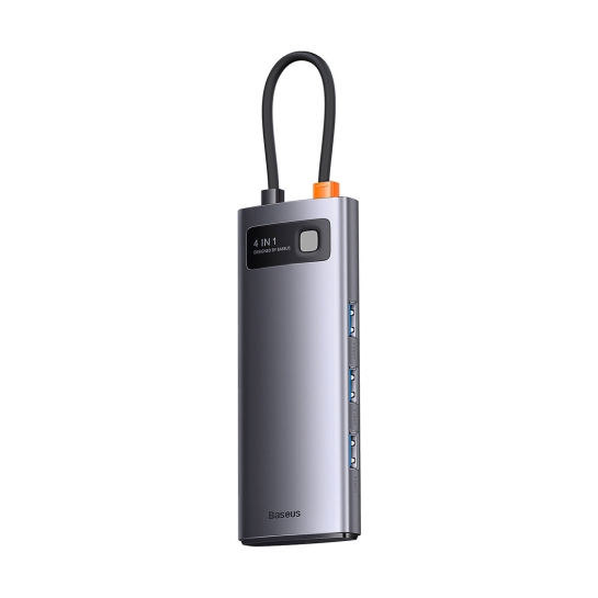 USB-хаб Baseus Metal Gleam Series 4-in-1 Multifunctional Type-C HUB Docking Station Gray - ціна, характеристики, відгуки, розстрочка, фото 3