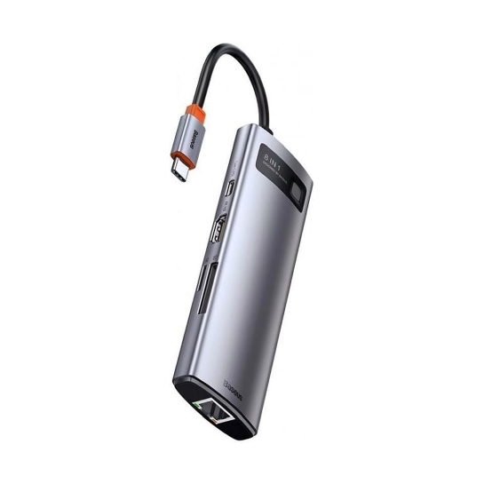 USB-хаб Baseus Metal Gleam Series 8-in-1 Multifunctional Type-C HUB Docking Station Gray - ціна, характеристики, відгуки, розстрочка, фото 1
