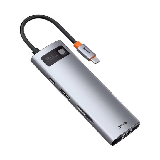 USB-хаб Baseus Metal Gleam Series 8-in-1 Multifunctional Type-C HUB Docking Station Gray - ціна, характеристики, відгуки, розстрочка, фото 2