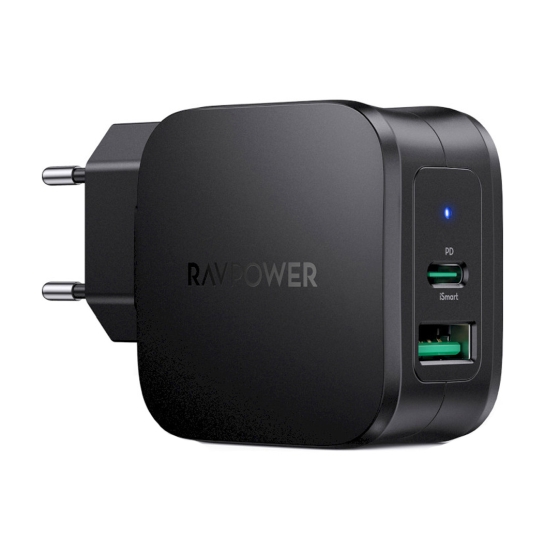 Мережевий зарядний пристрій RAVPower Charger MFi Certified PD 30W 2-Port USB-C Fast Charger - ціна, характеристики, відгуки, розстрочка, фото 1