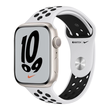 Б/У Смарт-годинник Apple Watch Series 7 Nike + 45mm Starlight Aluminium Case with Pure Platinum Black Nike Sport Band (Відмінний) - цена, характеристики, отзывы, рассрочка, фото 1