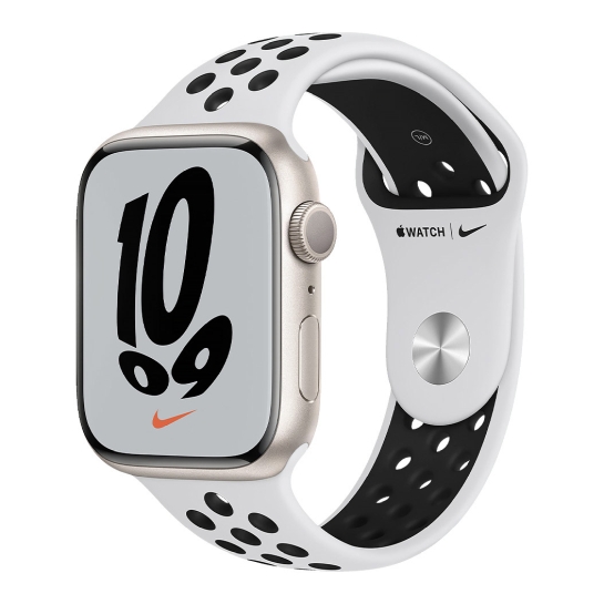 Б/У Смарт-часы Apple Watch Series 7 Nike + 45mm Starlight Aluminium Case with Pure Platinum Black Nike Sport Band (Идеальное) - цена, характеристики, отзывы, рассрочка, фото 1
