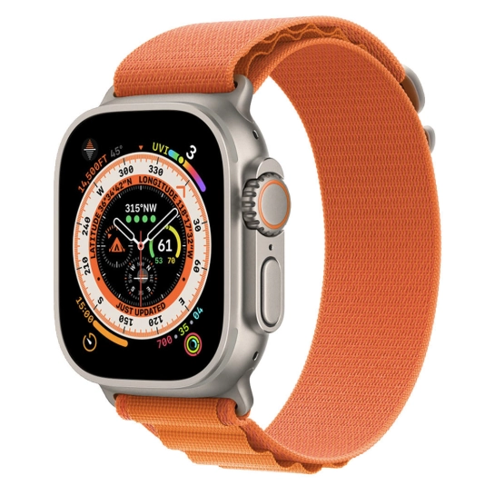 Apple Watch Ultra + LTE 49mm Titanium Case with Medium Orange Alpine Loop UA