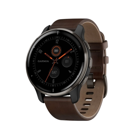 Спортивные часы Garmin Venu 2 Plus Slate Stainless Steel Bezel With Slate Case And Brown Leather Band