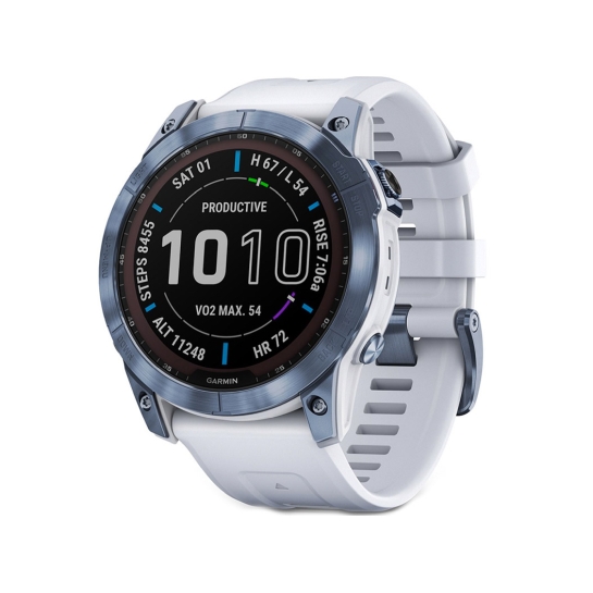 Спортивные часы Garmin Fenix 7 Sapphire Solar Mineral Blue DLC Titanium with Whitestone Band - цена, характеристики, отзывы, рассрочка, фото 1