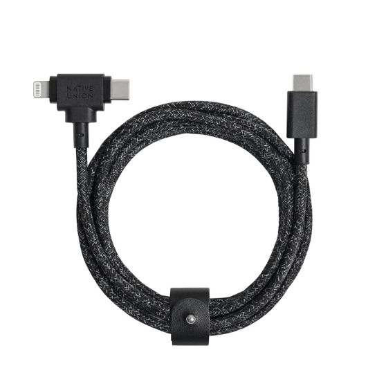 Кабель Native Union Belt Cable Universal USB-C to USB-C/Lightning Cosmos Black (1.5 m) - ціна, характеристики, відгуки, розстрочка, фото 1