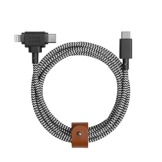 Кабель Native Union Belt Cable Universal USB-C to USB-C/Lightning Zebra (1.5 m) - ціна, характеристики, відгуки, розстрочка, фото 1