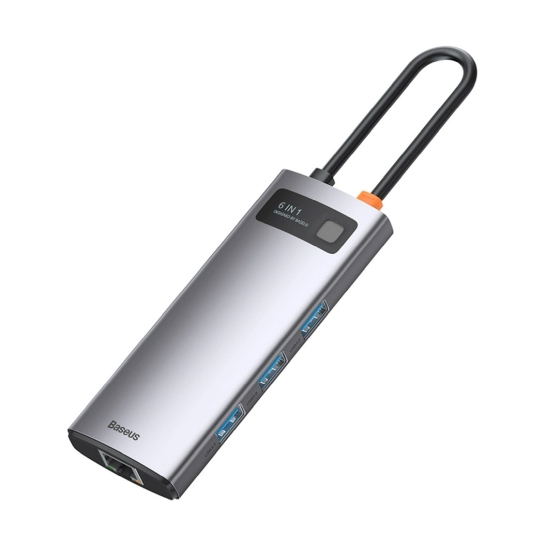 USB-хаб Baseus Metal Gleam Series 6-in-1 Multifunctional Type-C HUB Docking Station Gray - цена, характеристики, отзывы, рассрочка, фото 2