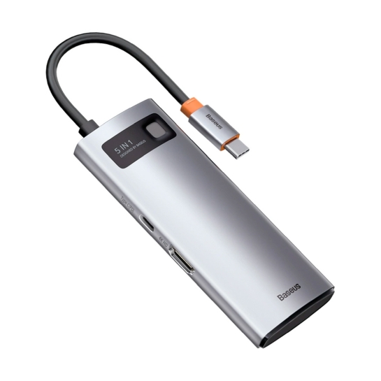 USB-хаб Baseus Metal Gleam Series 5-in-1 Multifunctional Type-C HUB Docking Station Gray - цена, характеристики, отзывы, рассрочка, фото 3