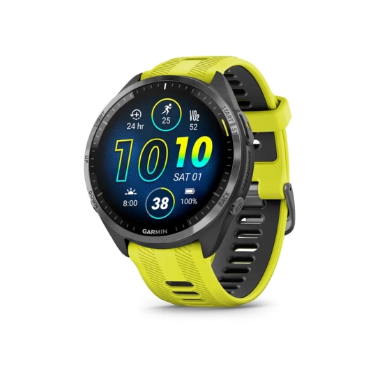 Спортивные часы Garmin Forerunner 965 Carbon Gray DLC Titanium Bezel with Black Case and Amp Yellow/Black Silicone Band - цена, характеристики, отзывы, рассрочка, фото 1