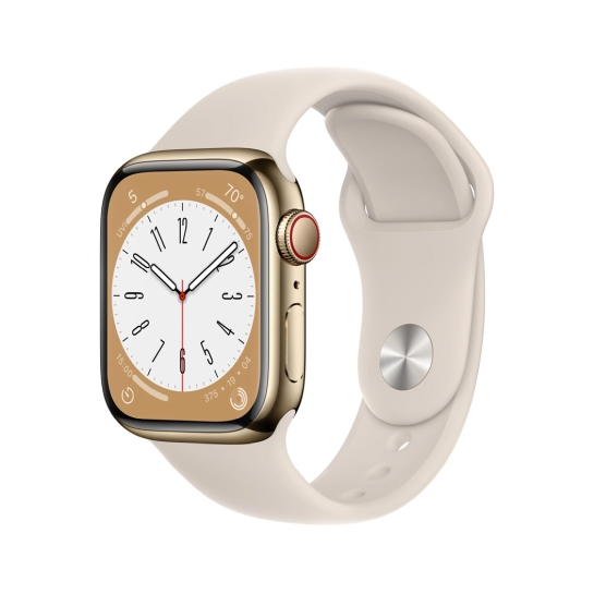 Apple Watch 8 + LTE 41mm Gold Stainless Steel Case with Starlight Sport Band - цена, характеристики, отзывы, рассрочка, фото 1