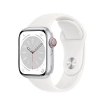 Apple Watch 8 + LTE 41mm Silver Aluminum Case with White Sport Band