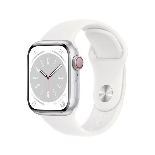 Apple Watch 8 + LTE 41mm Silver Aluminum Case with White Sport Band - ціна, характеристики, відгуки, розстрочка, фото 1