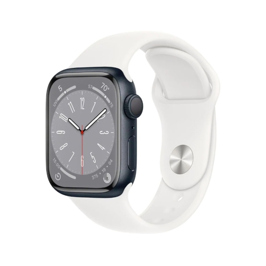 Apple Watch 8 41mm Midnight Aluminum Case with White Sport Band - ціна, характеристики, відгуки, розстрочка, фото 1