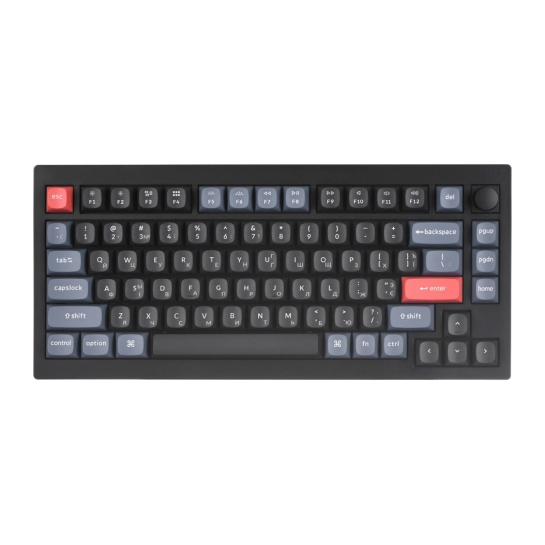 Клавіатура Keychron V1 84 Key QMK Gateron G PRO Blue Hot-Swap RGB Knob Carbon Black - ціна, характеристики, відгуки, розстрочка, фото 1