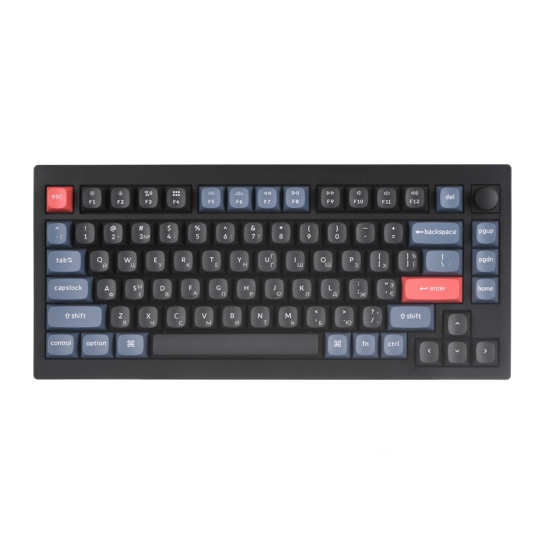 Клавіатура Keychron V1 84 Key QMK Gateron G PRO Red Hot-Swap RGB Knob Carbon Black - цена, характеристики, отзывы, рассрочка, фото 1