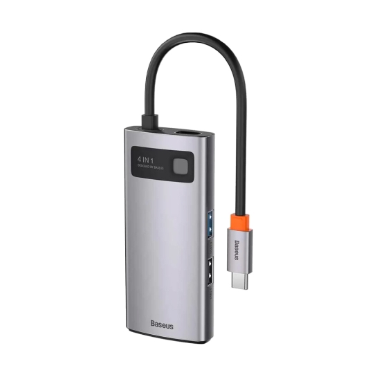 USB-хаб Baseus Metal Gleam Series 4-in-1 Multifunctional Type-C HUB Docking Station Gray (CAHUB-CY0G) - цена, характеристики, отзывы, рассрочка, фото 1