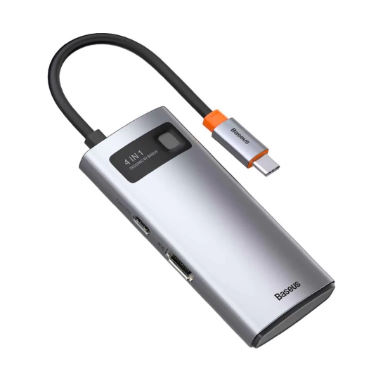USB-хаб Baseus Metal Gleam Series 4-in-1 Multifunctional Type-C HUB Docking Station Gray (CAHUB-CY0G) - ціна, характеристики, відгуки, розстрочка, фото 3