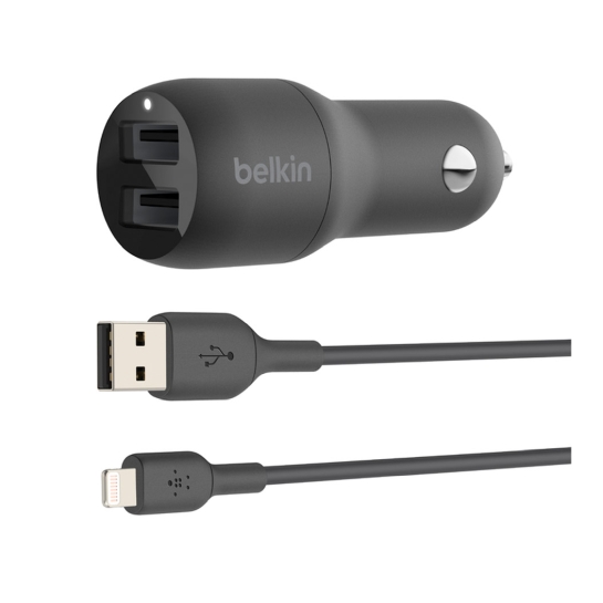 Автомобільний зарядний пристрій Belkin Dual USB-A Car Charger 24W + USB-A to Lightning Cable (1 m) - ціна, характеристики, відгуки, розстрочка, фото 1