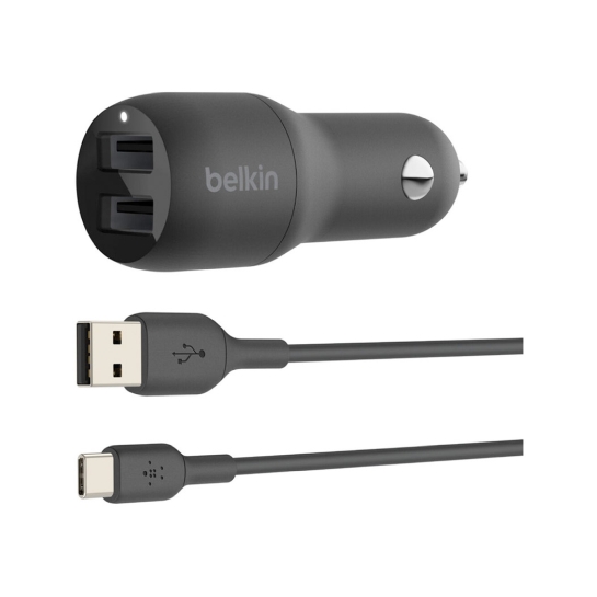 Автомобільний зарядний пристрій Belkin Dual USB-A Car Charger 24W + USB-A - USB-C Cable (1 m) - цена, характеристики, отзывы, рассрочка, фото 1