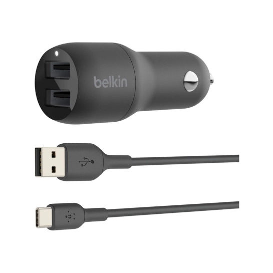 Автомобільний зарядний пристрій Belkin Dual USB-A Car Charger 24W + USB-A - USB-C Cable (1 m)