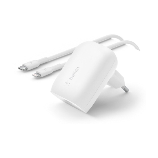 Мережевий зарядний пристрій Belkin Home Charger USB-C Lightnin (1 m) 30W White - цена, характеристики, отзывы, рассрочка, фото 1