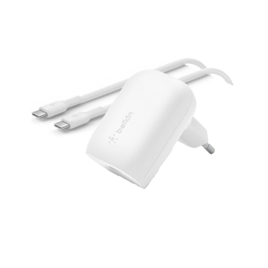 Мережевий зарядний пристрій Belkin Home Charger USB-C - USB-C (1 m) 30W White - ціна, характеристики, відгуки, розстрочка, фото 1