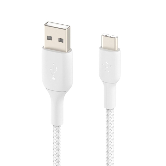 Кабель Belkin Braided USB-A - USB-C (1 m) White - цена, характеристики, отзывы, рассрочка, фото 1