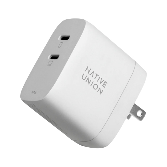 Мережевий зарядний пристрій Native Union Fast GaN Charger PD 67W Dual USB-C Port White - ціна, характеристики, відгуки, розстрочка, фото 1