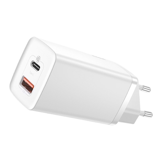 Мережевий зарядний пристрій Baseus GaN2 Lite Quick Charger 65W USB-A/USB-C White - ціна, характеристики, відгуки, розстрочка, фото 1