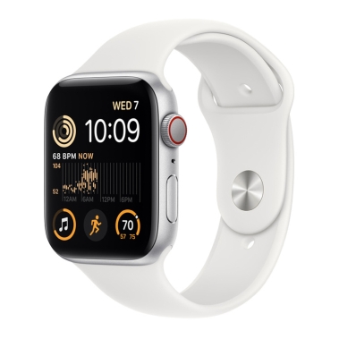 Б/У Смарт-годинник Apple Watch SE 2 + LTE 44mm Silver Aluminum Case with White Sport Band (Ідеальний)