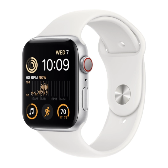 Б/У Смарт-годинник Apple Watch SE 2 + LTE 44mm Silver Aluminum Case with White Sport Band (Відмінний)