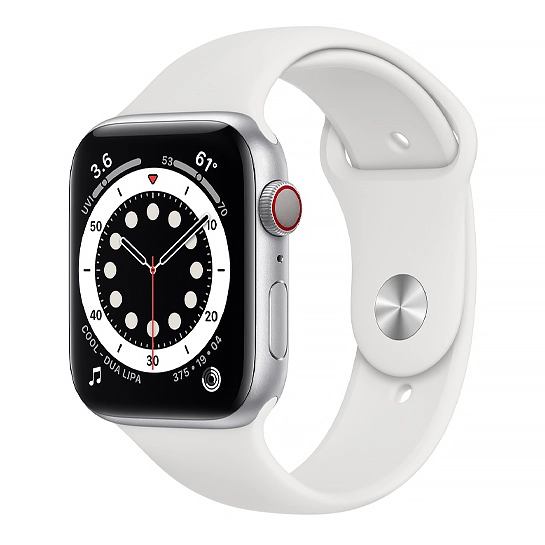 Смарт-годинник Apple Watch Series 6 + LTE 44mm Silver Aluminum Case with White Sport Band (Ідеальний)