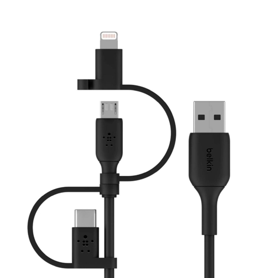 Кабель Belkin Boost Charge Universal USB - USB-C/Lightning/MicroUSB 1 m Black - ціна, характеристики, відгуки, розстрочка, фото 1