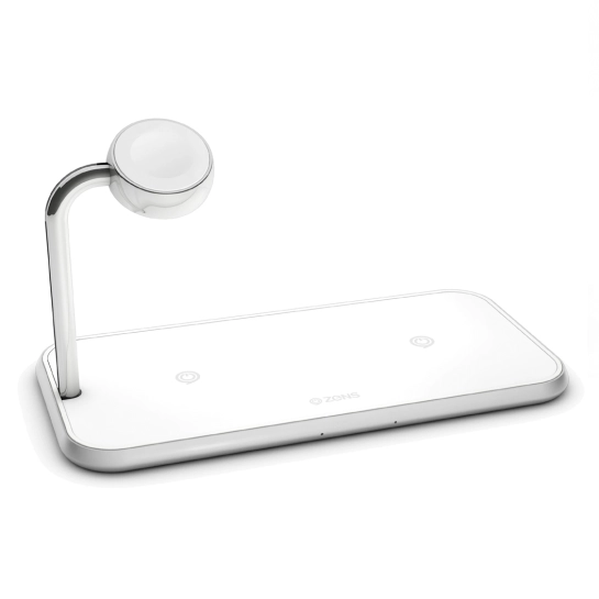 Беспроводное зарядное устройство ZENS Dual + Watch Aluminium Wireless Charger 20W White